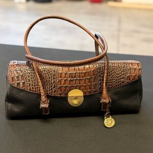 Brahmin Brown and Black Crocodile Pattern Clutch